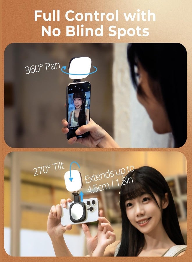 سمول ريج مصباح سيلفي مغناطيسي صغير من سمول ريج لأجهزة آيفون، مصباح هاتف مزود بمرآة، تثبيت فوري لتقنية ماج سيف، مثالي لصور السيلفي ومؤتمرات الفيديو، فايب P48 أسود - Image 4